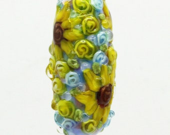 ready to ship lampwork sunflower bead A4-11