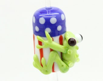 Ready to ship Margo lampwork beads frog July 4 A18-34