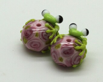 Prêt à expédier Margo lampwork perles grenouille boucles d’oreilles paire A2-5