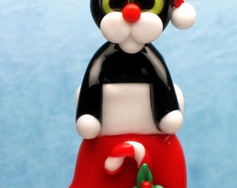 Made to order Margo lampwork beads Christmas stocking black cat