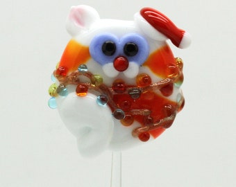 ready to ship lampwork Christmas cat bead A21-37