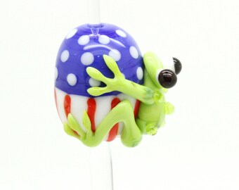 Ready to ship Margo lampwork beads frog July 4 A18-31