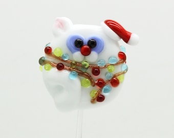 ready to ship lampwork Christmas cat bead A21-35