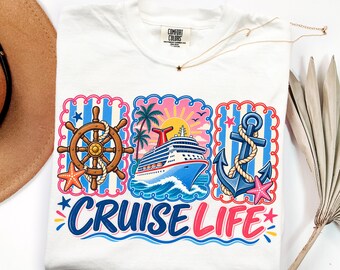 Cruise Life T-Shirt, Stamp Nautical Design, Tropical Sunset, Anchor, Ship Wheel Sweatshirt
