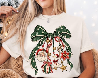 Vintage Christmas Bow Shirt, Santa Goose Christmas Tee, Retro Holiday Sweatshirt