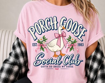 Porch Goose Social Club Shirt, Gingham Bow Goose Tee