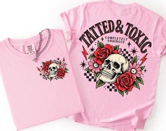 Tattooed Woman Skull Roses Tee, Edgy Skull Rose Floral Shirt (Comfort Colors 1717)