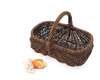 Charming Rustic Wicker Basket Collection for Flower Girls, Weddings, and Easter Hunts, unpeeled natural willow, dark brown color