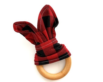 Buffalo Check wooden teething ring