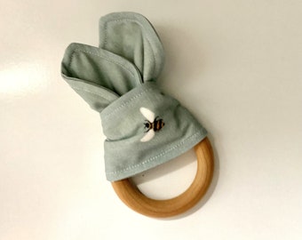 Blue Bees wooden teething ring