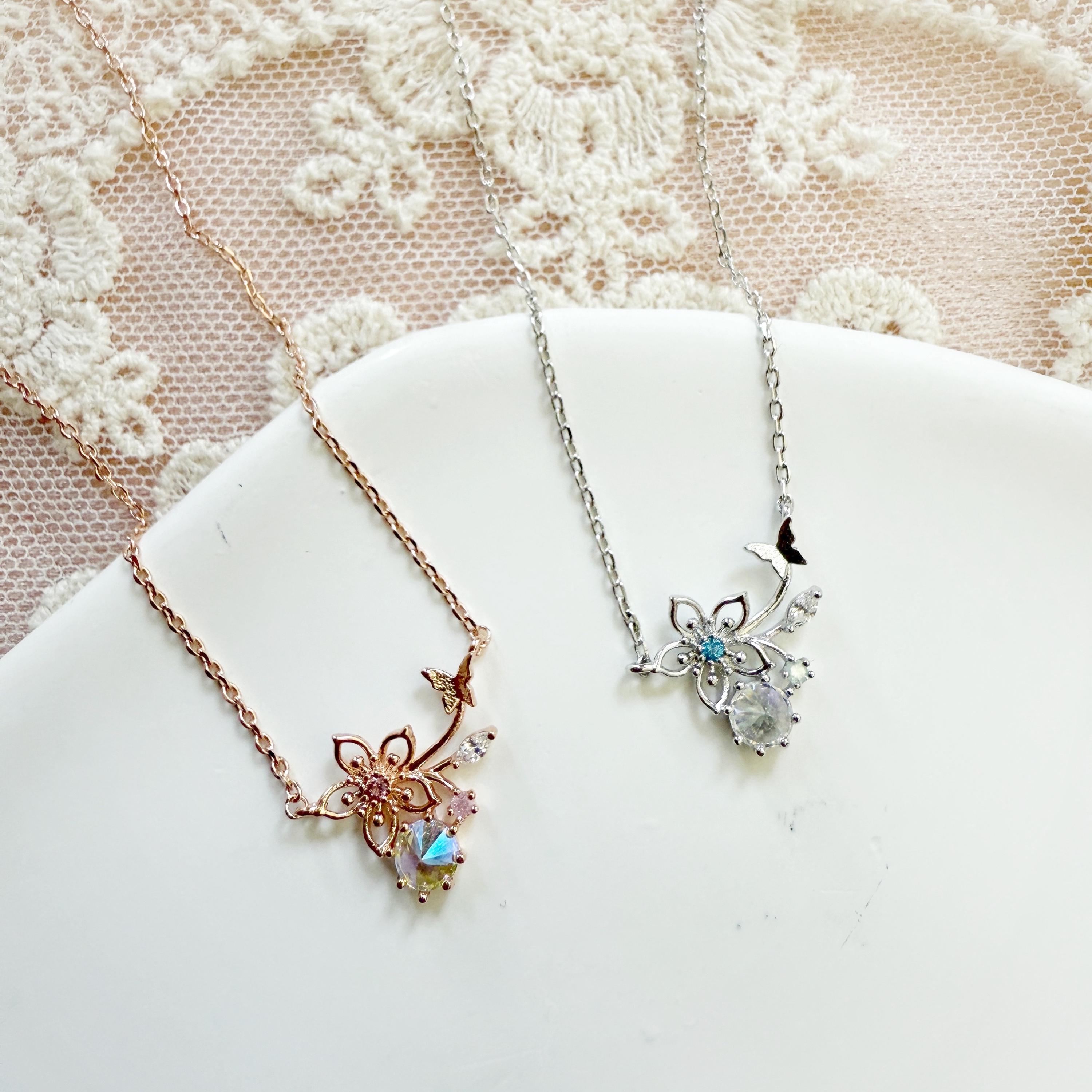 SAKURA Cherry Blossom Flower Pendant Necklace,adjustable Dainty