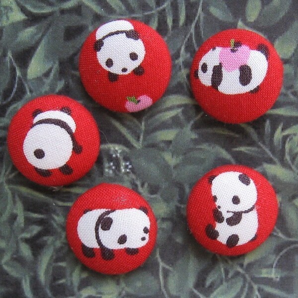 FOUR Fabric Covered Buttons        - Roly Poly Pandas