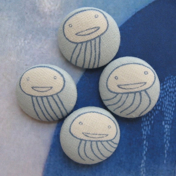 FOUR Fabric Covered Buttons        - Jellyfish