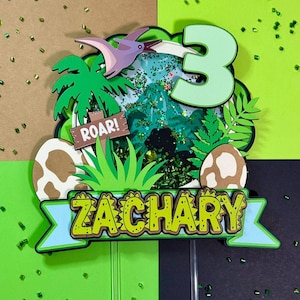 Personalized Dinosaur Birthday Cake Topper | 3D Dino Cardstock Keepsake | Custom Name Age Party Centerpiece