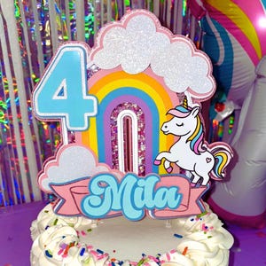Personalized Unicorn Cake Topper | Magical Unicorn Theme Birthday | Custom Rainbow Party Decor Centerpiece