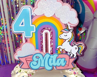 Personalized Unicorn Cake Topper | Magical Unicorn Theme Birthday | Custom Rainbow Party Decor Centerpiece