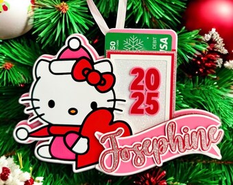 Personalized Kawaii Kitty Gift Card Holder I Custom Name 2025 Christmas Tree Decoration