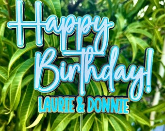Custom Glitter Happy Birthday Cake Topper | Personalized Name or Couple Party Centerpiece | 30+ Colors