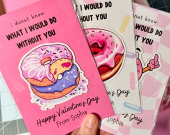 Classroom Valentine Cards with Magnet | Personalized Donut Favor | Custom Name Non-Candy Exchange for Kids