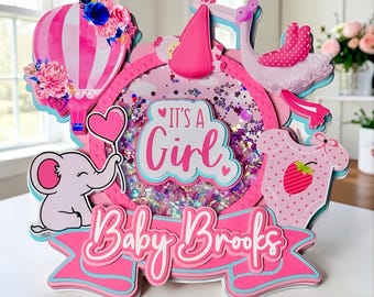Pink Baby Shower Shaker Cake Topper | Custom It's a Girl Centerpiece Keepsake Party Decoration