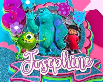 Personalized Monsters Inc Birthday Cake Topper | 3D Mike Sulley Boo Cardstock Keepsake | Custom Name Age Party Centerpiece