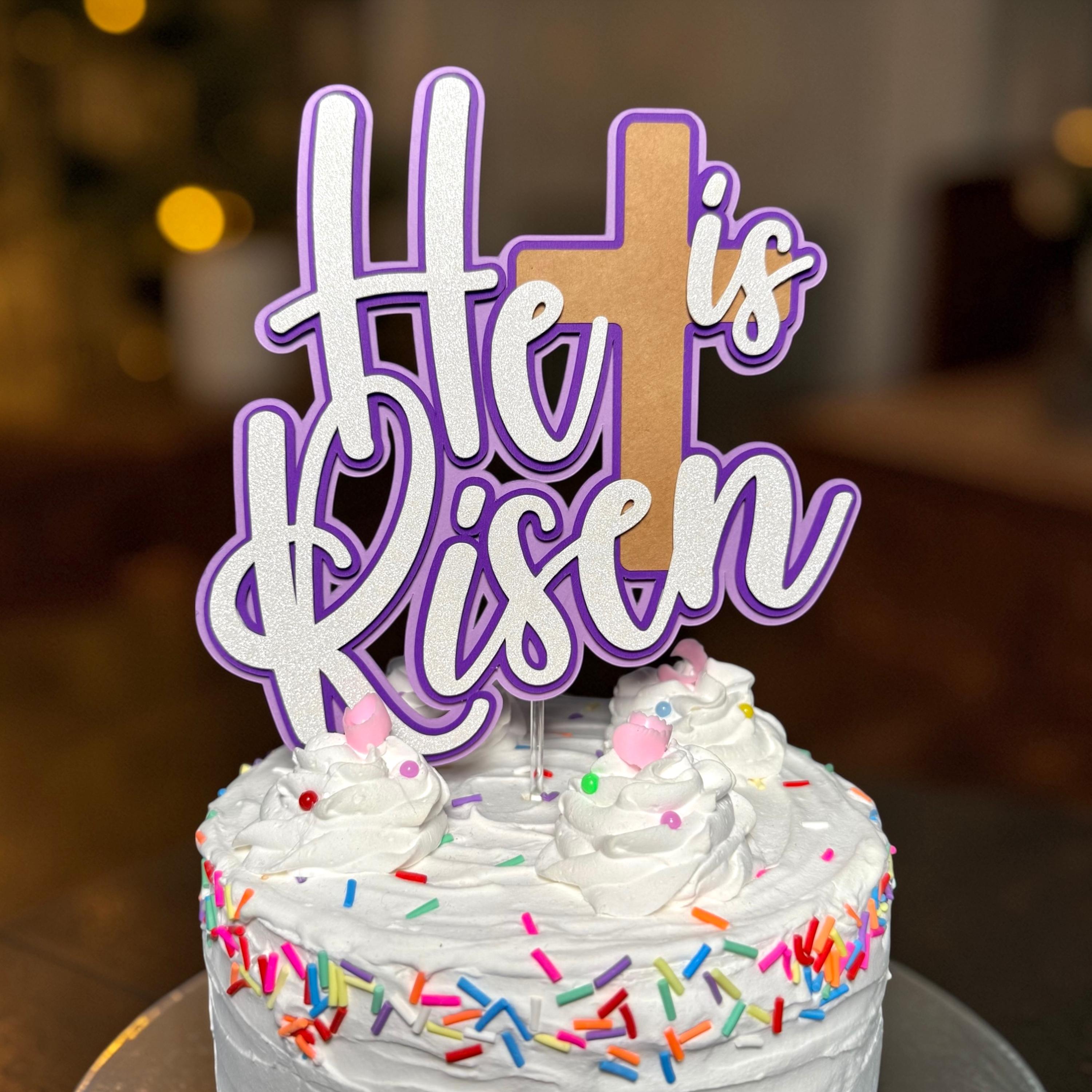 He is Risen Cake Topper | Religious Easter Decor | Christian Cross ...