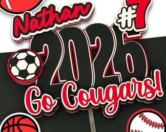Personalized Sports Cake Topper | 3D Custom Birthday Party Decor | Name, Number, Team Colors Centerpiece
