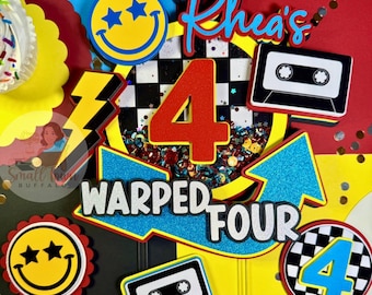 Personalized Warped Four Tour Cake Topper | Punk Rock 4th Birthday Music Festival Decor Centerpiece