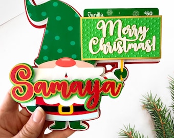Personalized Christmas Gnome Gift Card Holder | Santa Holiday Ornament or Magnet Decoration
