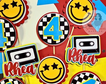 Personalized Warped Four Tour Cupcake Toppers | Punk Rock 4th Birthday Music Festival Party Decorations