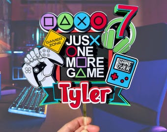 Personalized Gamer Cake Topper | Custom Name & Age | 3D Party Decoration for Video Game Birthday