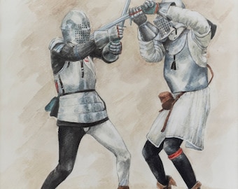 Knights - Mixed technique on paper (pencil and watercolours)