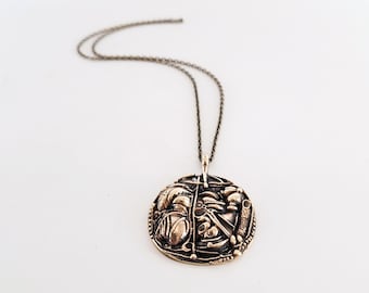 Jorma Laine, Finland – Abstract Organic Bronze Pendant Necklace – Scandinavian Vintage Jewelry – 1970s