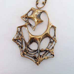 Spiderweb Bronze Pendant Necklace – Karl Laine, Sten & Laine, Finland – Brutalist Vintage Jewlery – 1970s