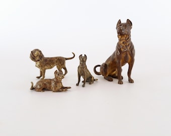 Cold Painted Vienna Bronze Miniature Dog Sculptures – Antique Decor – Late 1800s / Early 1900s