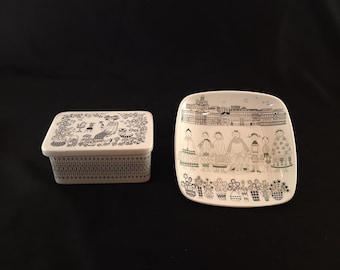 Raija Uosikkinen, Arabia, Finland – Mid Century Bowl and Butter Dish with Lid &quot;Emilia&quot; – 1950s / 1960s
