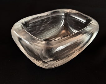 Rare Vicke Linstrand Glass Bowl Platina, Battuto, Signed Orrefors