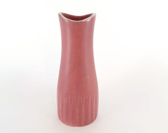 Mid-Century Modern Pink Vase with Silver Decor – Sven Erik Skawonius, Gefle / Upsala-Ekeby, Sweden – Scandinavian Vintage Decor – 1950s