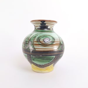 Handpainted Colorful Art Deco Vase with Silver Decor – Upsala-Ekeby, Sweden – Scandinavian Vintage – 1930s