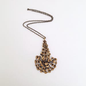 Big Bronze Pendant Necklace Lava / Reindeer Moss – Hannu Ikonen, Valo-Koru, Finland – Scandinavian Vintage Jewelry – 1970s