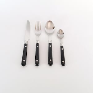 20 pcs, Vintage Swedish IKEA Cutlery &quot;Kurtis&quot; in French Bistro Style with Black Handles – 1990s