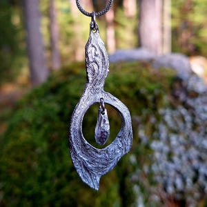 Lappland Design, Sweden – Pewter Pendant Necklace with Organic Design – Scandinavian Vintage Jewelry from 1990s