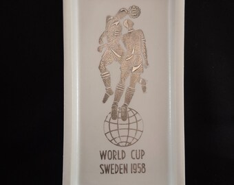 World Cup 1958 – Ceramic Plate / Memorabilia / Souvenir with Silver Decoration – Gustavsberg, Sweden