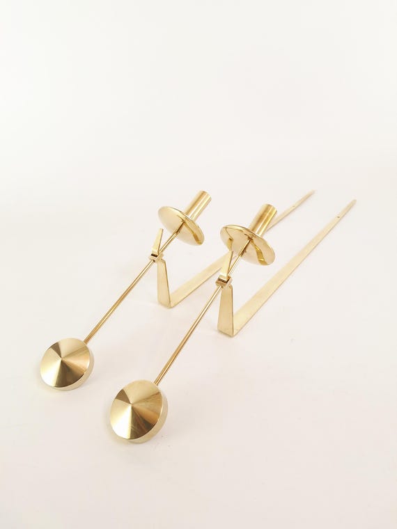 Pair of Mid-Century Modern Brass Sconces / Candle Holders – Pierre Forssell, Skultuna, Sweden – 1950s