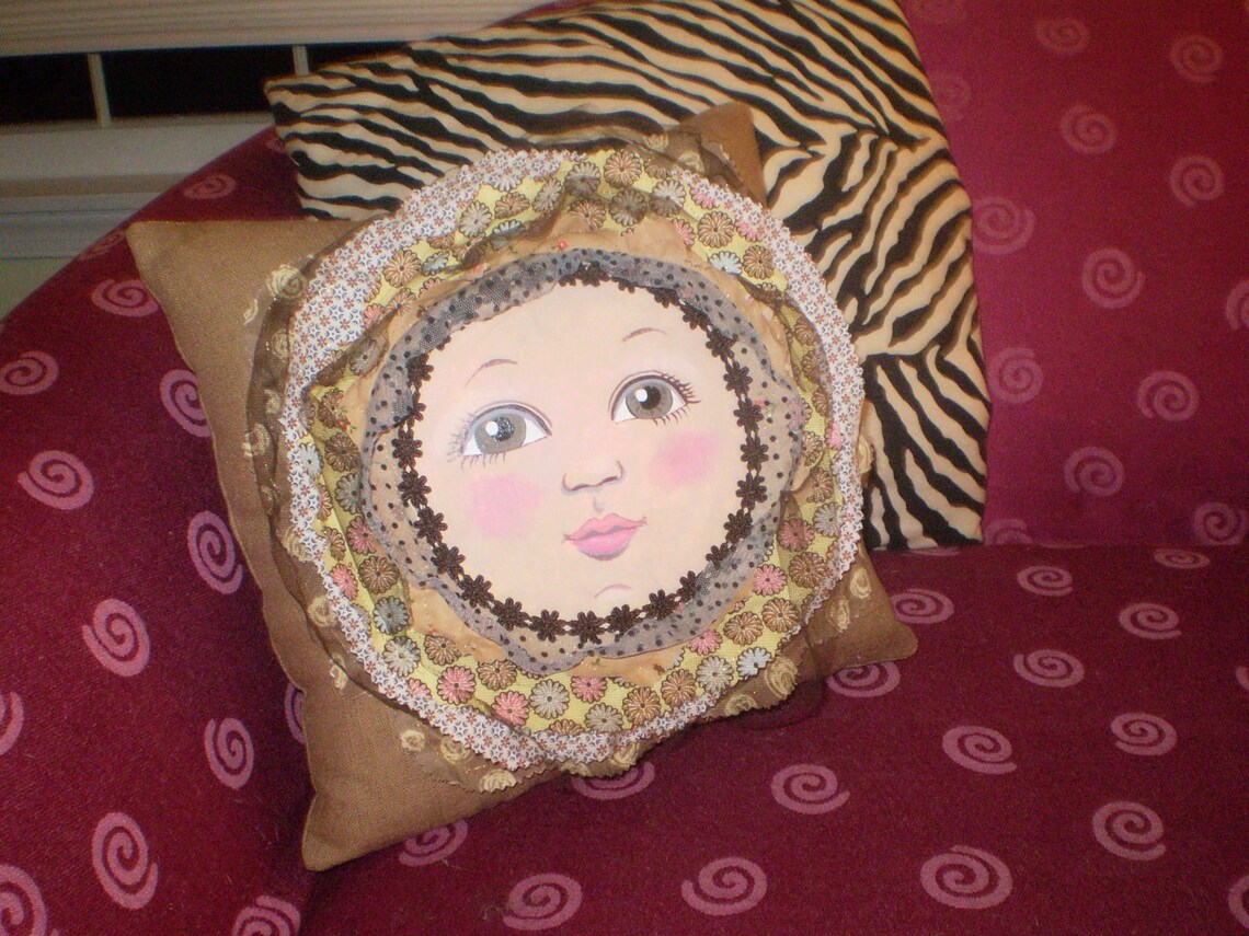 Sweet hand painted hand made dollface flower pillow in Etsy
