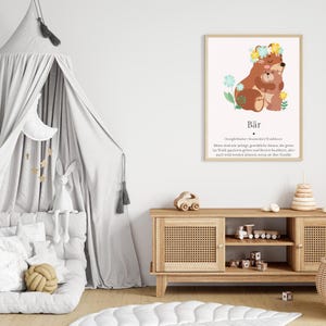 Cartel de animales "Oso" | Decoración de habitaciones infantiles | Descarga digital | Póster de aprendizaje de animales | Impresión A5 A4 | Arte mural para habitaciones infantiles