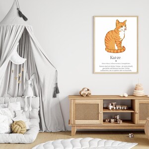 Cartel de animales "Gato" | Decoración de habitaciones infantiles | Descarga digital | Póster de aprendizaje de animales | Impresión A5 A4 | Arte mural para habitaciones infantiles