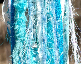 Aqua Blue and White Yarn Falls, Fairy Hair, Dread Falls, Hair Decoration, Clip in Hair, Hair Extensions, Yarn Falls