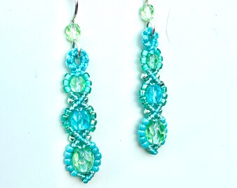 Macrame Earrings in Aqua Blue Green