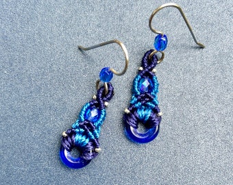 Blue Macrame Earrings. Blue Donut Earrings